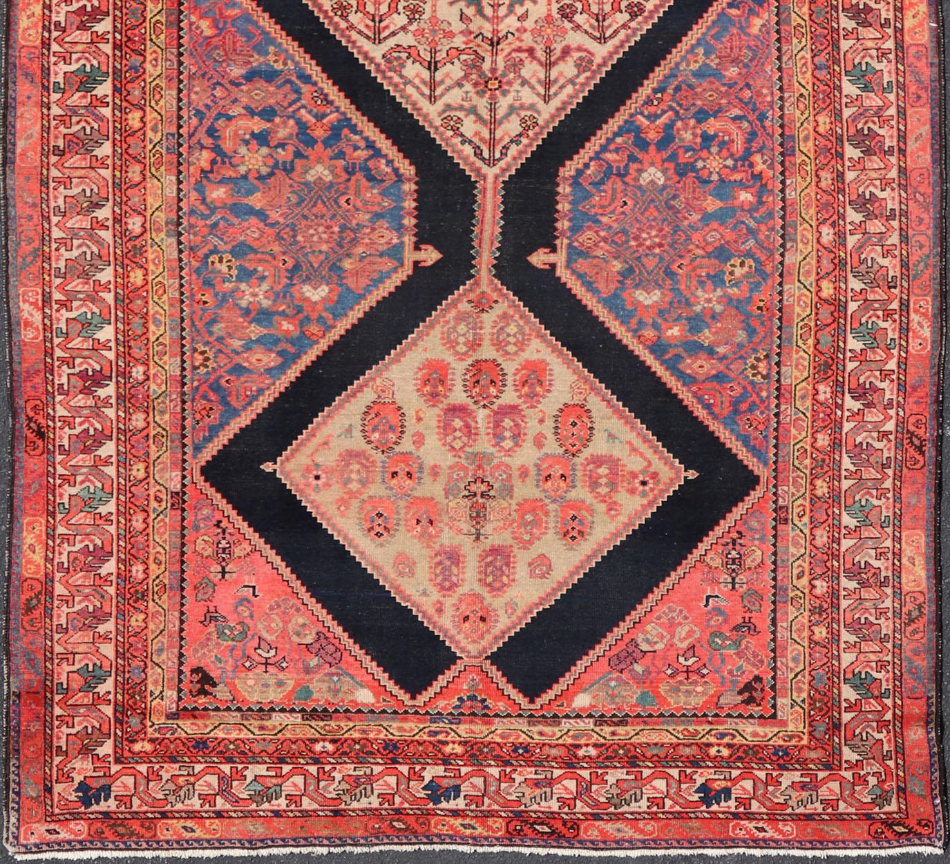 Large Antique Persian Malayer Gallery Runner with Geometric Medallion For Sale 12