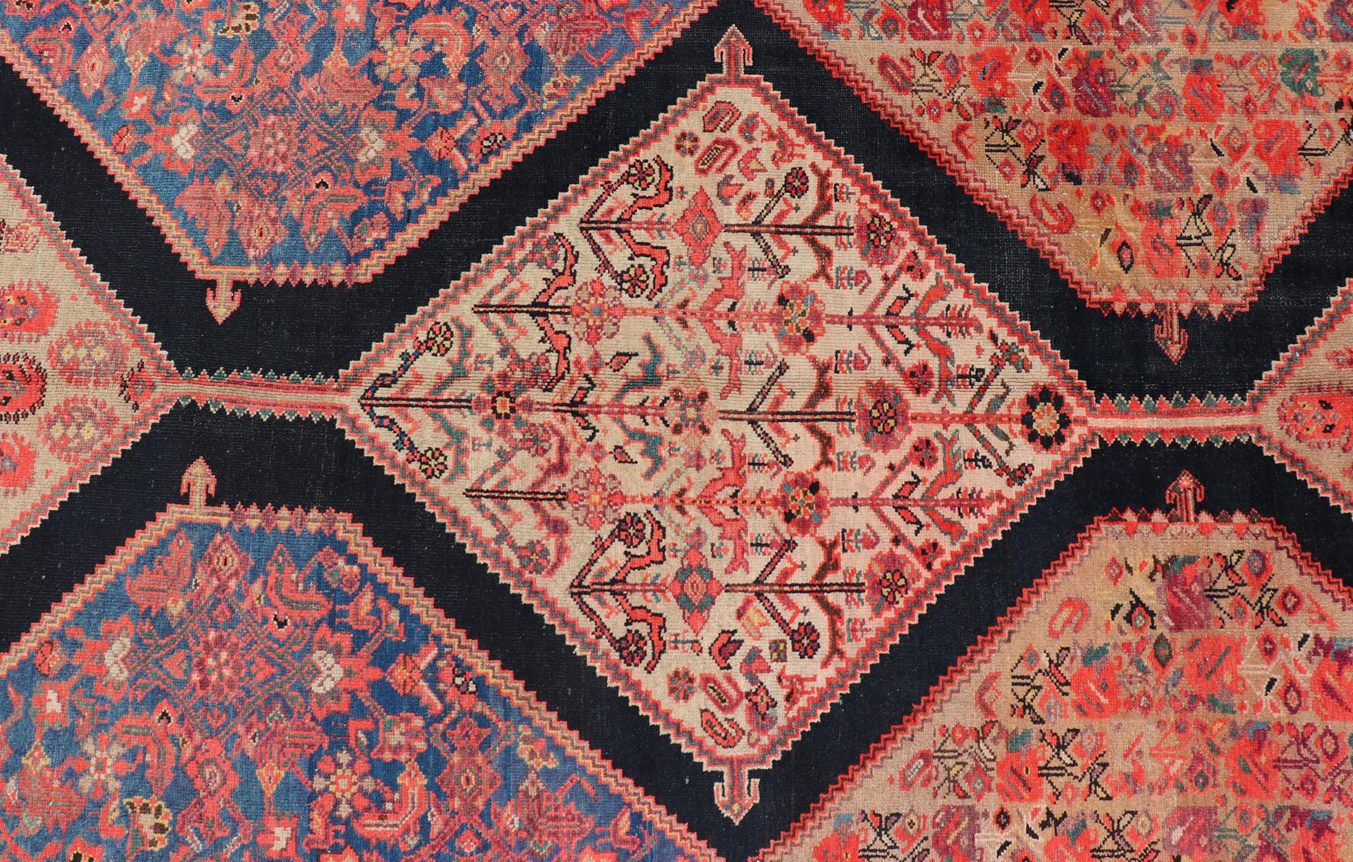 Large Antique Persian Malayer Gallery Runner with Geometric Medallion In Good Condition For Sale In Atlanta, GA
