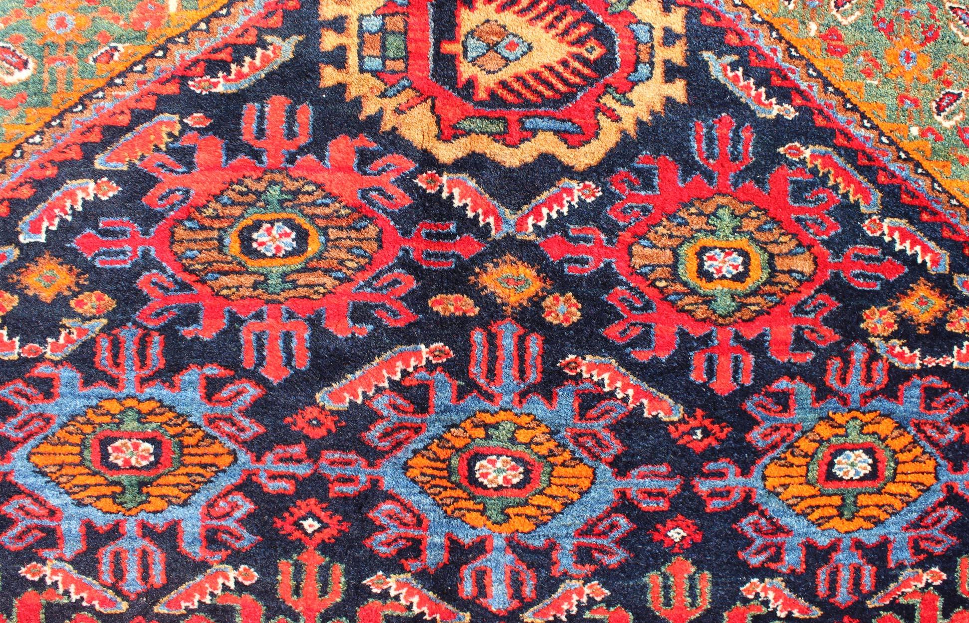 Wool Large Antique Persian Malayer Gallery Runner with Geometric Medallion For Sale