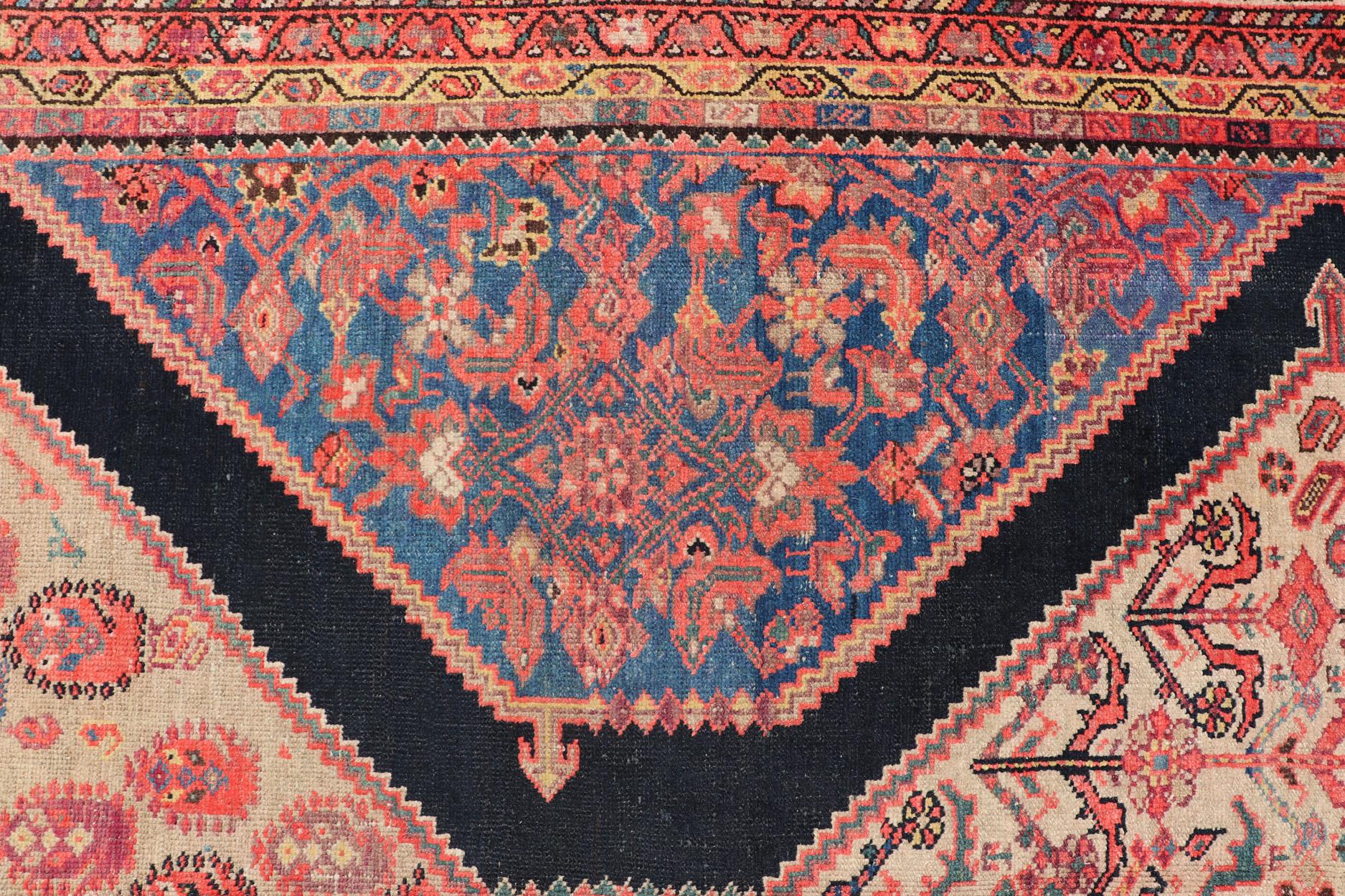 Large Antique Persian Malayer Gallery Runner with Geometric Medallion For Sale 3