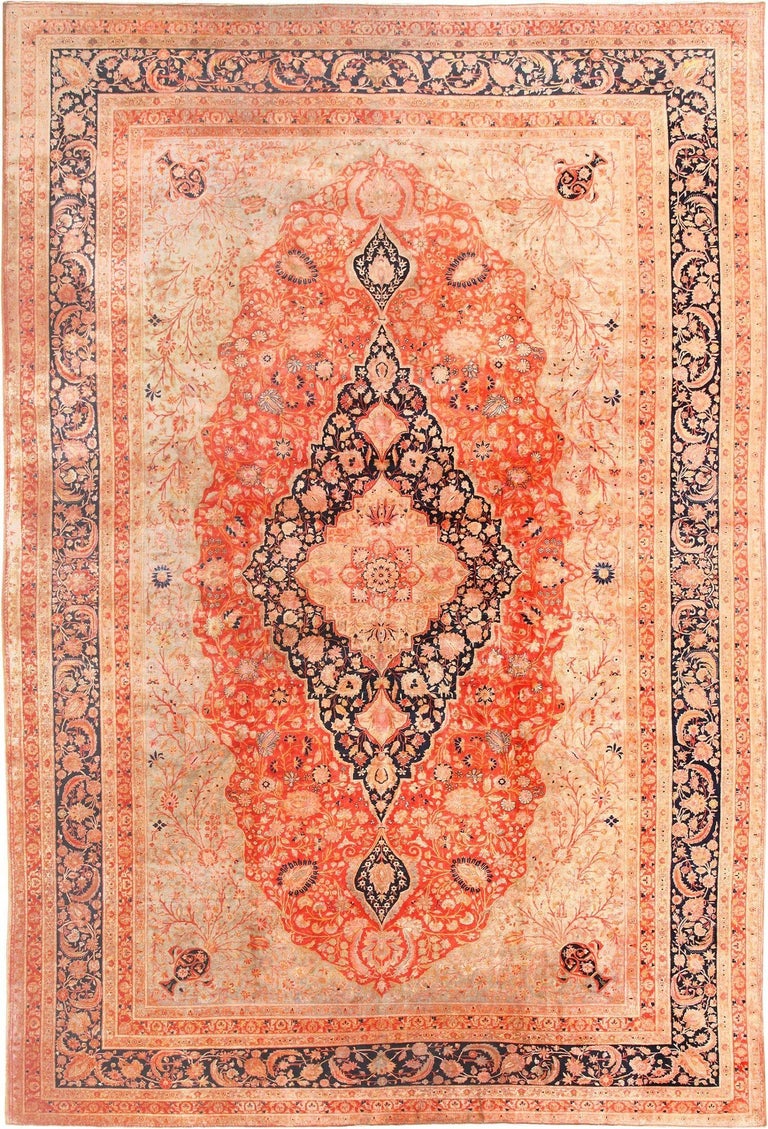 Large Antique Persian Mohtashem Kashan Rug For Sale at 1stdibs