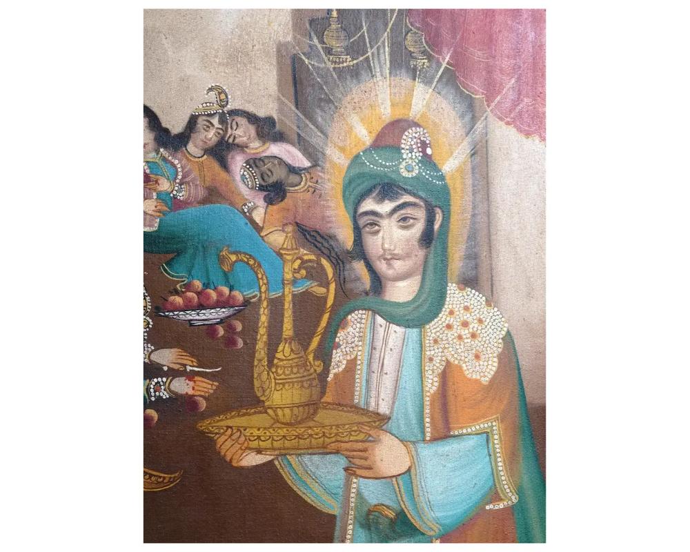 Large Antique Persian Qajar Yusuf And Zulaikha Painting In Good Condition In New York, NY
