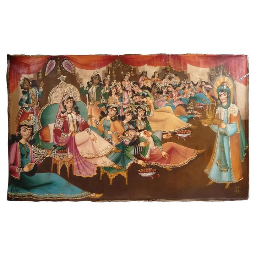 Large Antique Persian Qajar Yusuf And Zulaikha Painting