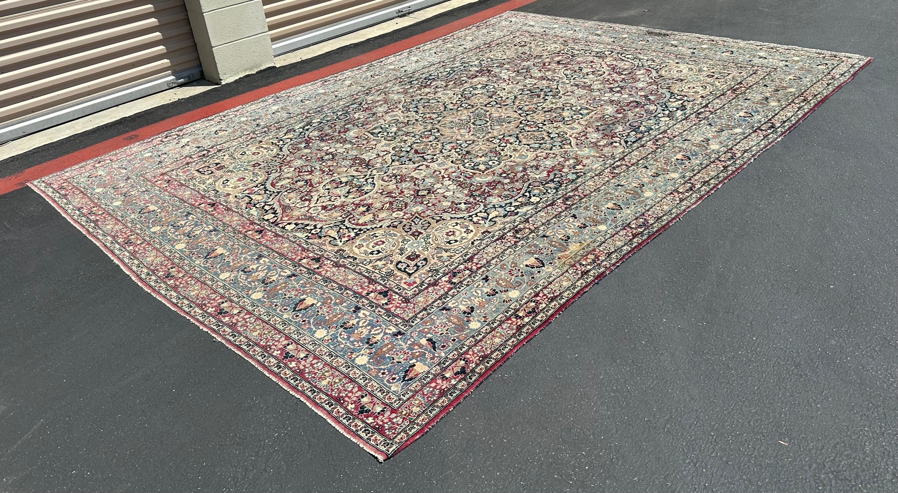 Amazing antique Persian rug. In good condition. No holes on it. Very well kept. So many details. Beautiful colors. 
Dimensions: 137in by 100in