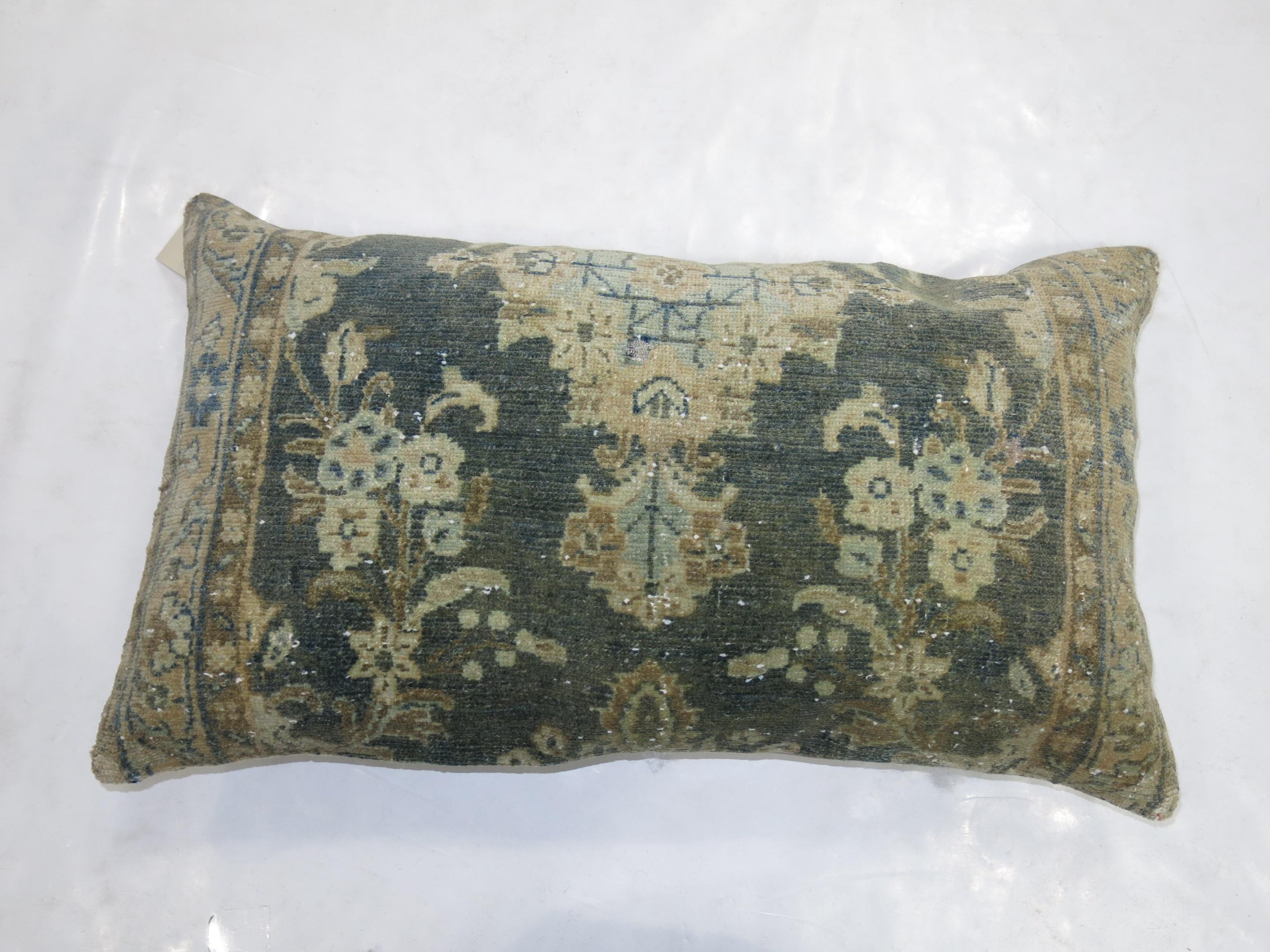 Large floor size pillow made from a green colored 19th century antique green color Persian rug. Zipper closure and foam insert provided.

1'5'' x 2'8''