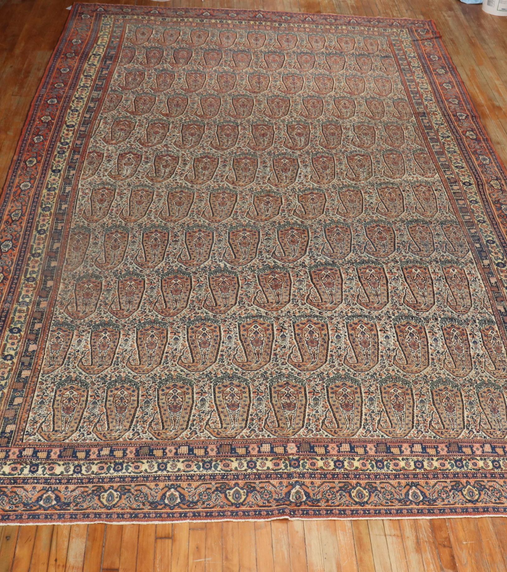 Rustic Large Antique Persian Senneh Rug For Sale