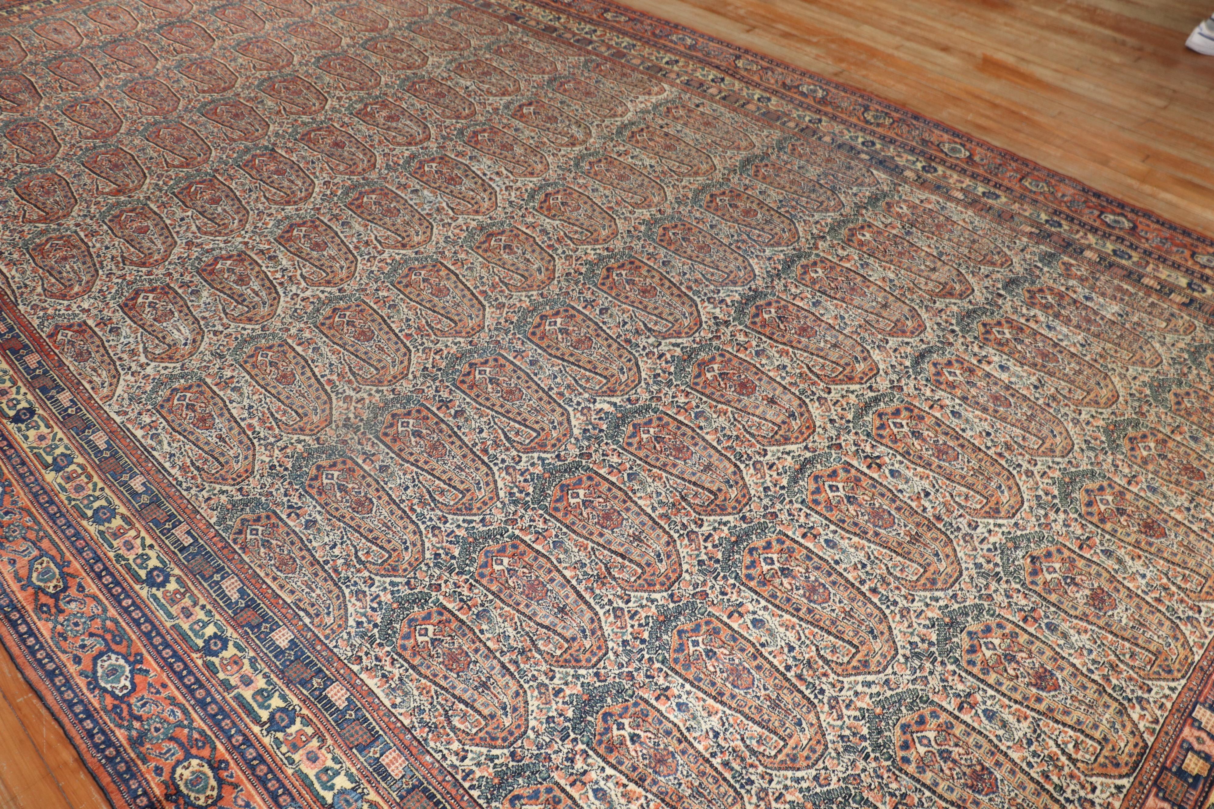 Wool Large Antique Persian Senneh Rug For Sale