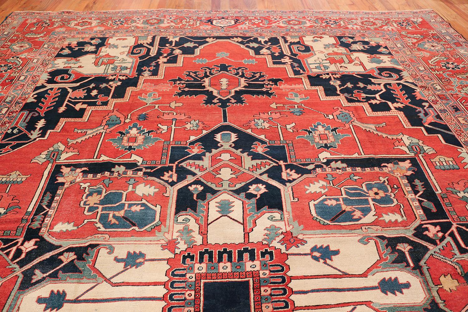 Hand-Knotted Large Antique Persian Serapi Rug