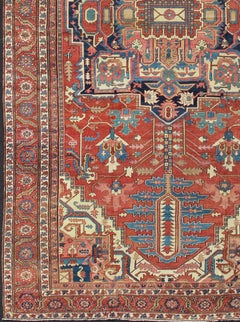 Over Size Antique Persian Serapi Rug with Stretched Geometric Medallion