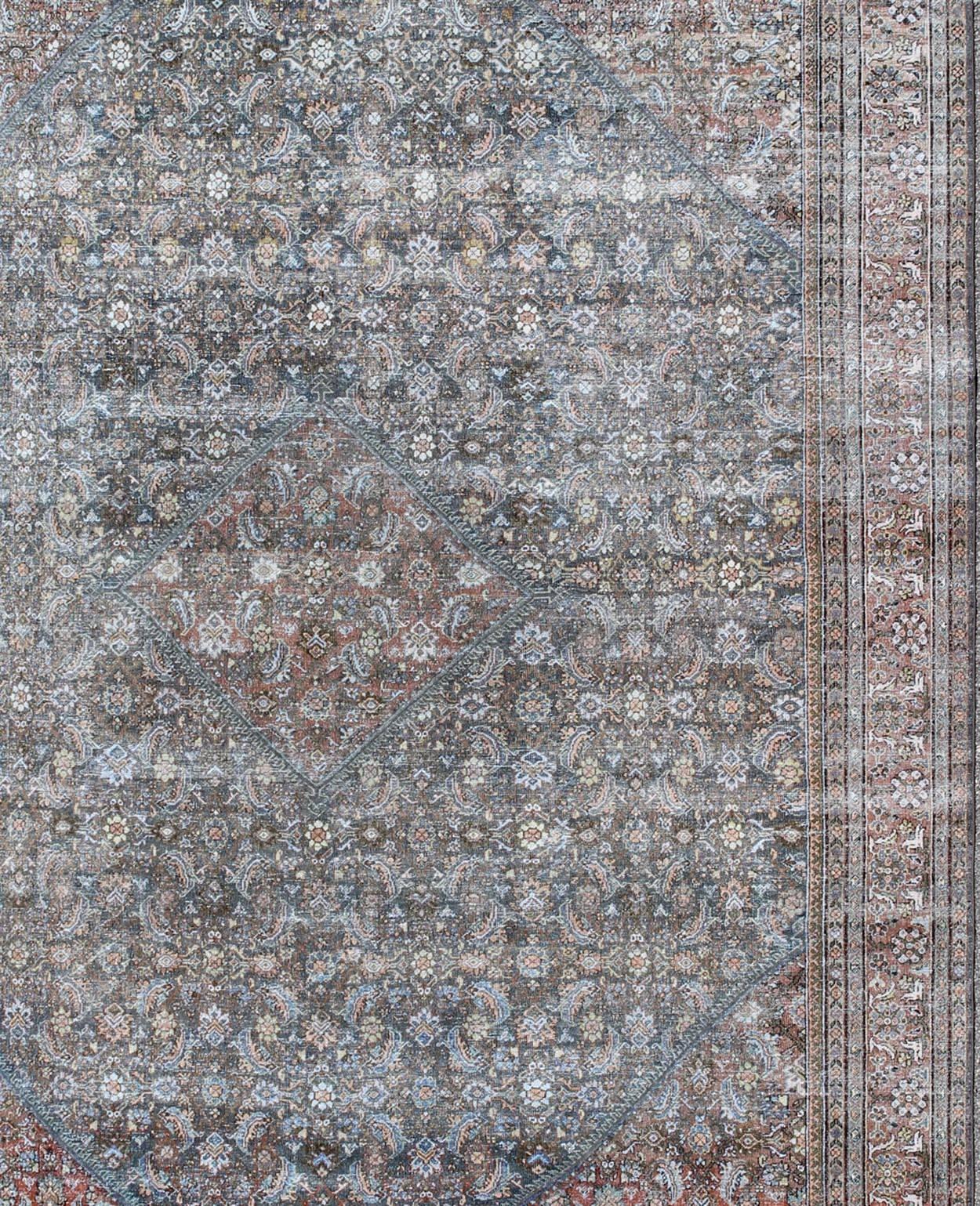 Hand-Knotted Large Antique Persian Sultanabad Mahal rug with sub Geometric All Over design  For Sale