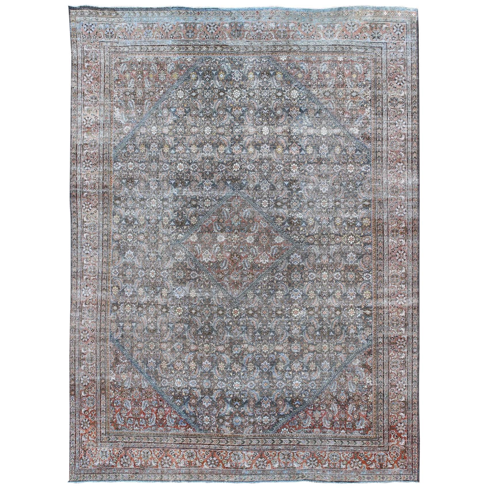 Large Antique Persian Sultanabad Mahal rug with sub Geometric All Over design  For Sale