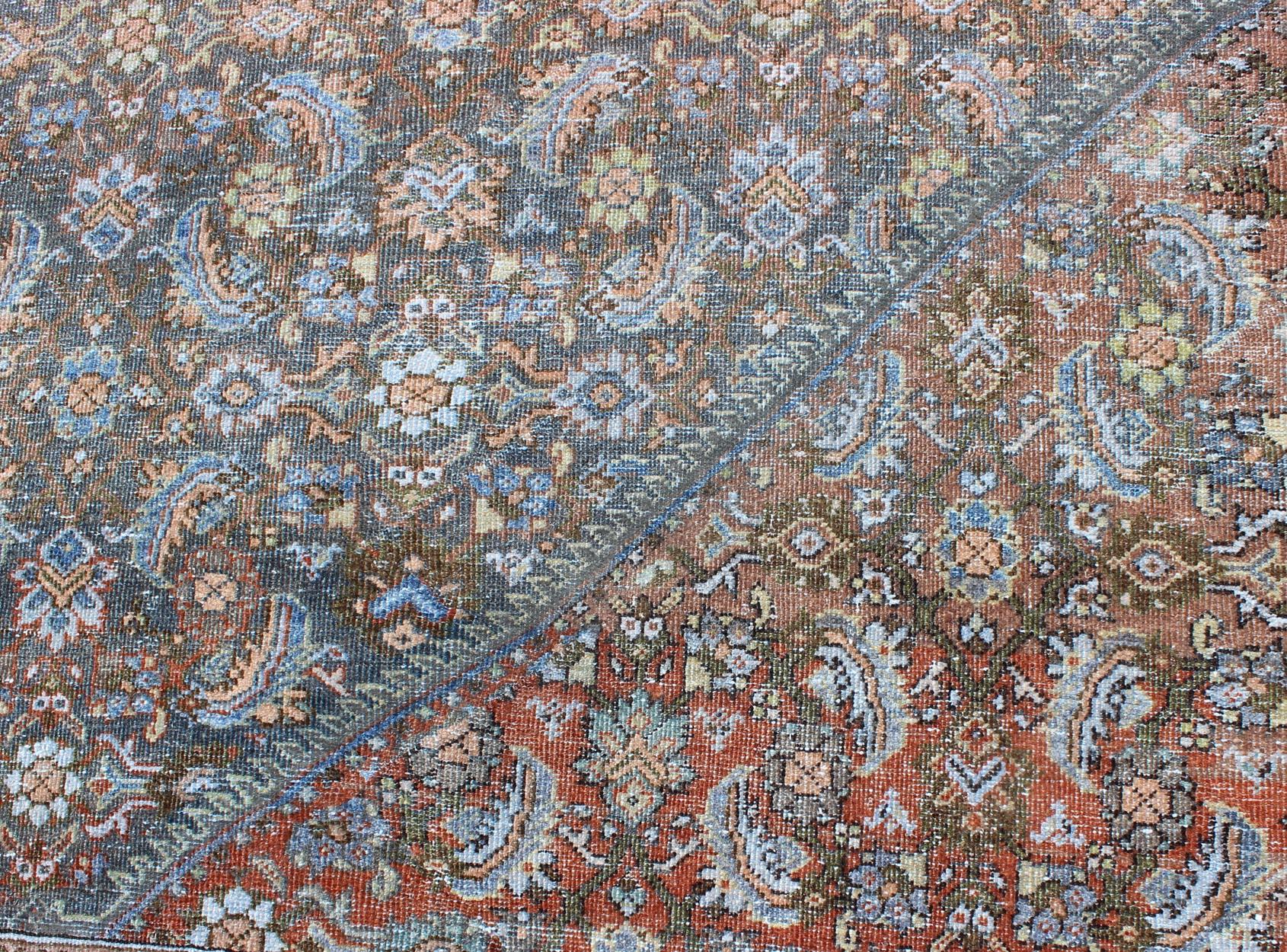 Large Antique Persian Sultanabad Mahal rug with sub Geometric All Over design  For Sale 7
