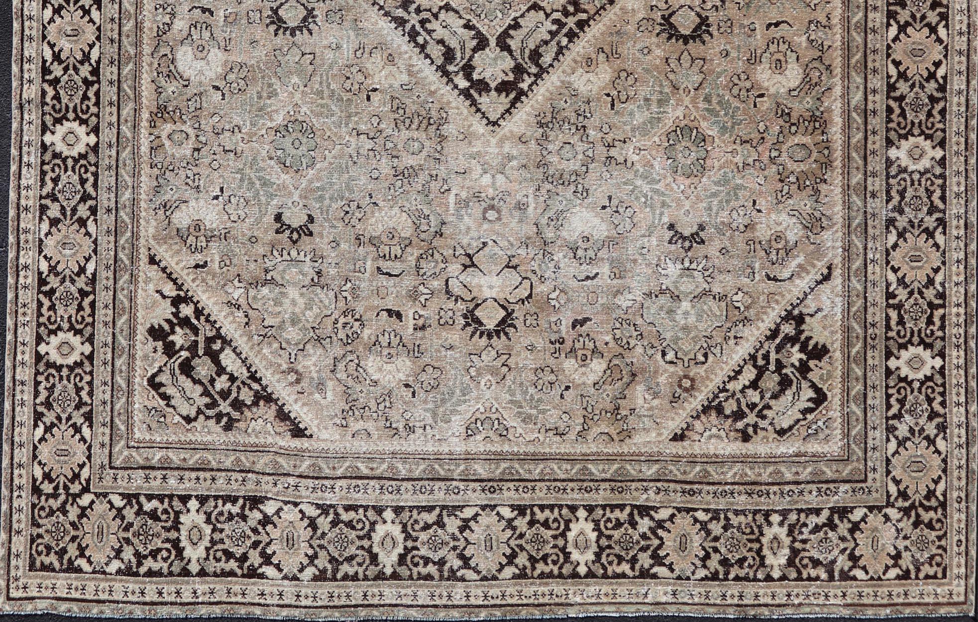Antique hand knotted Sultanabad-Mahal rug in brown, tan, taupe and cream, Keivan Woven Arts / rug PTA-200713, country of origin / type: Persian / Sultanabad, circa Early-20th Century.

Measures: 10'5 x 13'4.