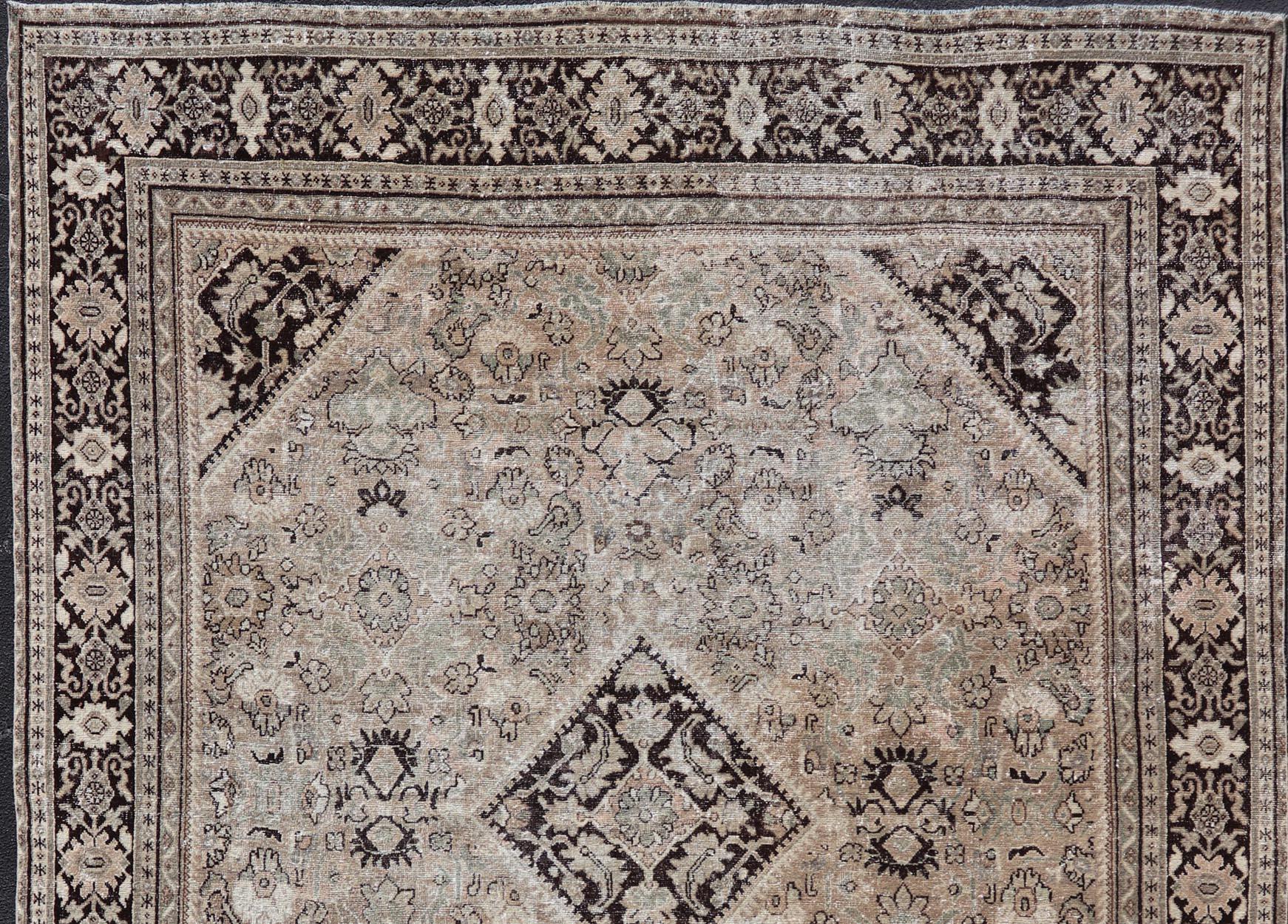 Hand-Knotted Large Antique Persian Sultanabad-Mahal Rug with Sub-Geometric Diamond Design For Sale