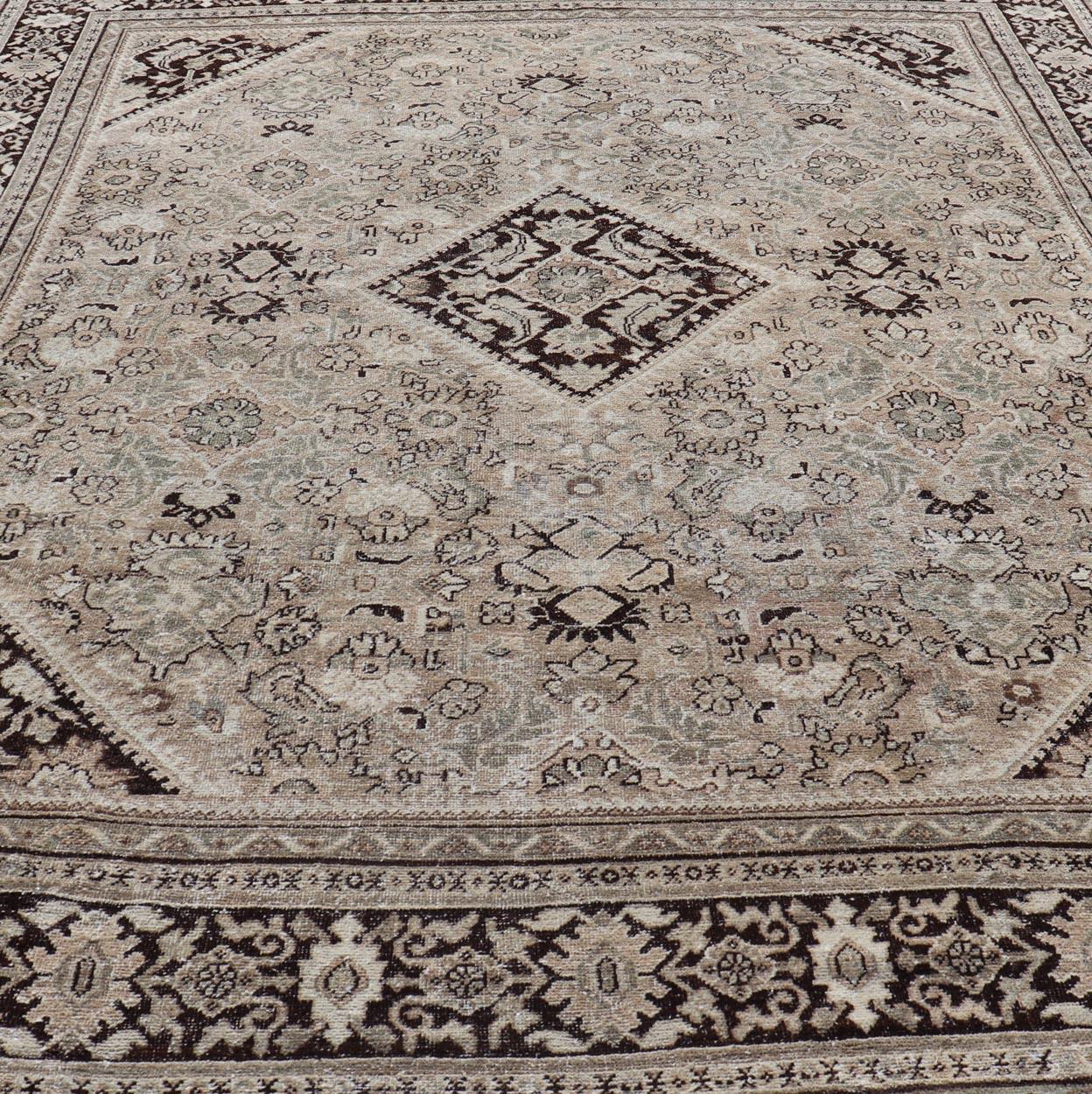 Wool Large Antique Persian Sultanabad-Mahal Rug with Sub-Geometric Diamond Design For Sale