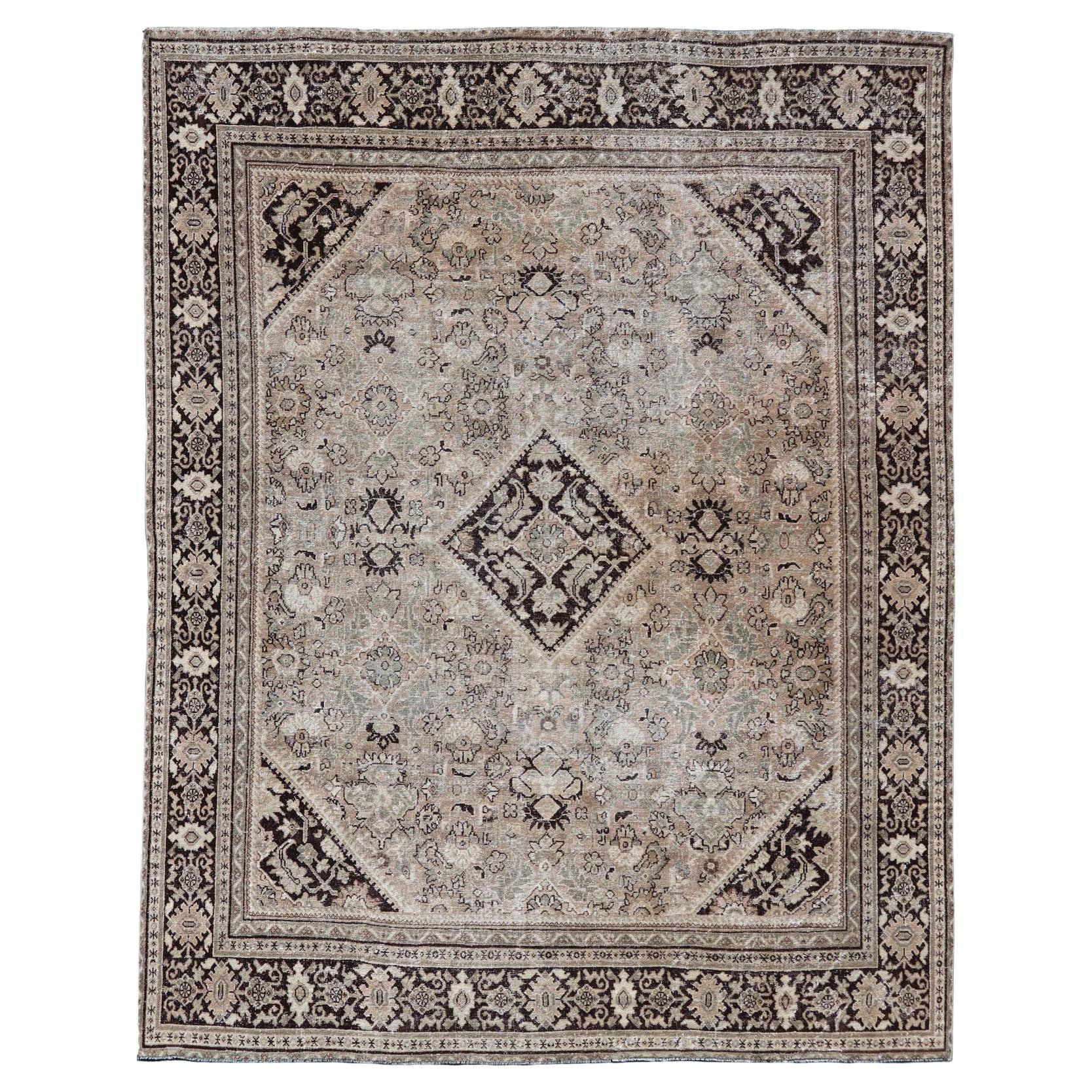 Large Antique Persian Sultanabad-Mahal Rug with Sub-Geometric Diamond Design