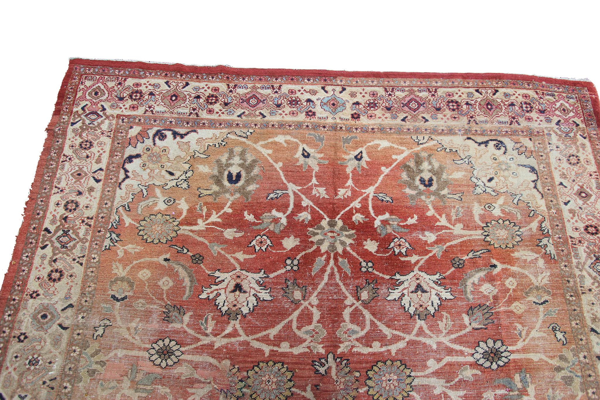 Early 20th Century Large Antique Persian Sultanabad Rug Antique Mahal Geometric, 1900 For Sale