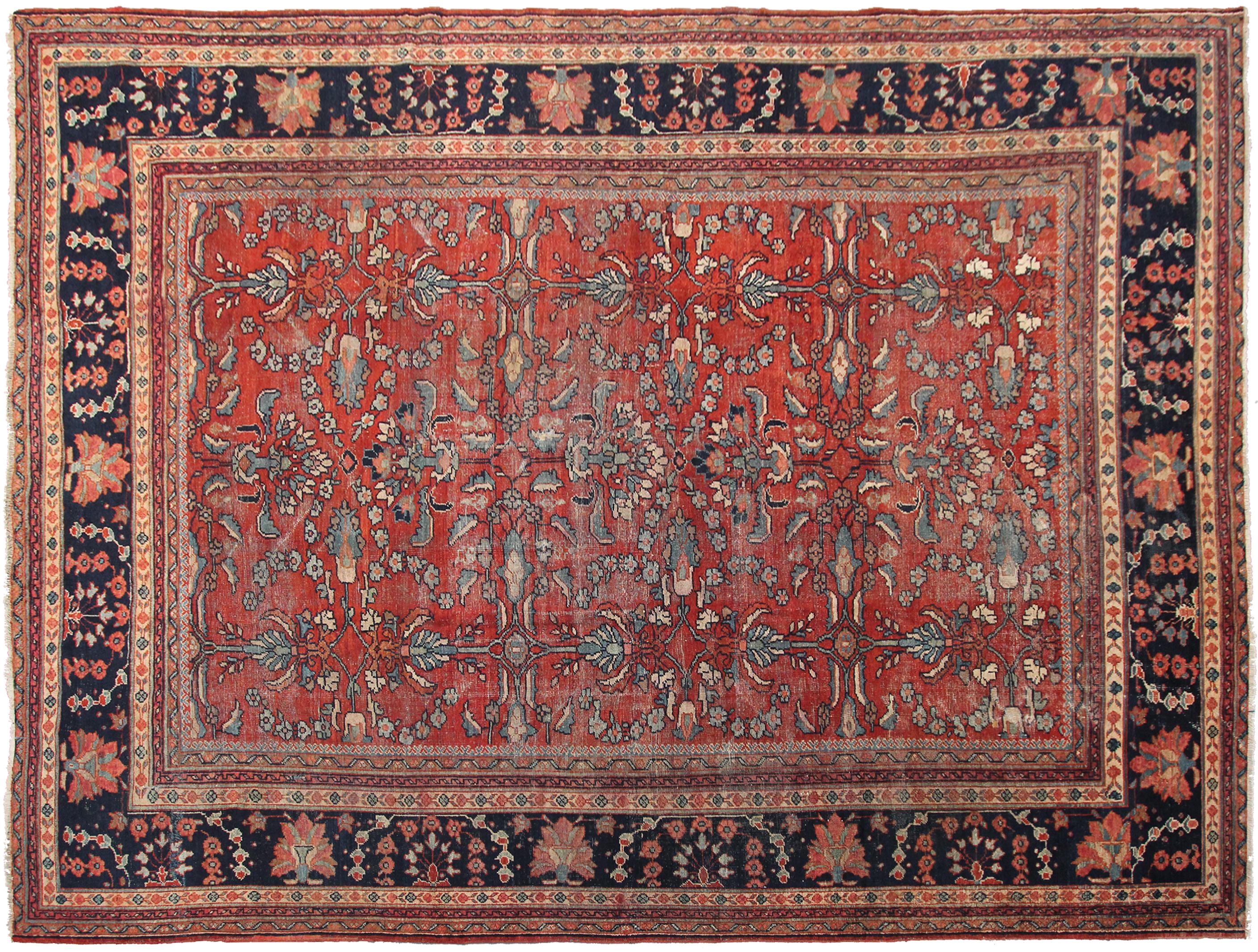 Antique Mahal rug Sultanabad handmade carpet. 

Masures: 8.9