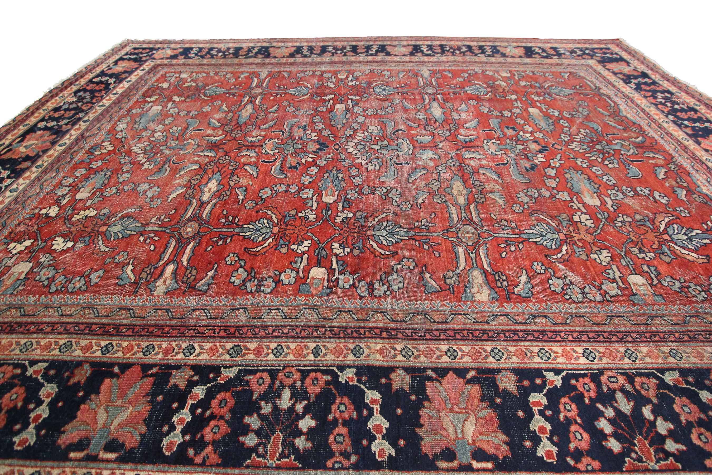 Hand-Knotted Large Antique Persian Sultanabad Rug Antique Mahal Geometric For Sale
