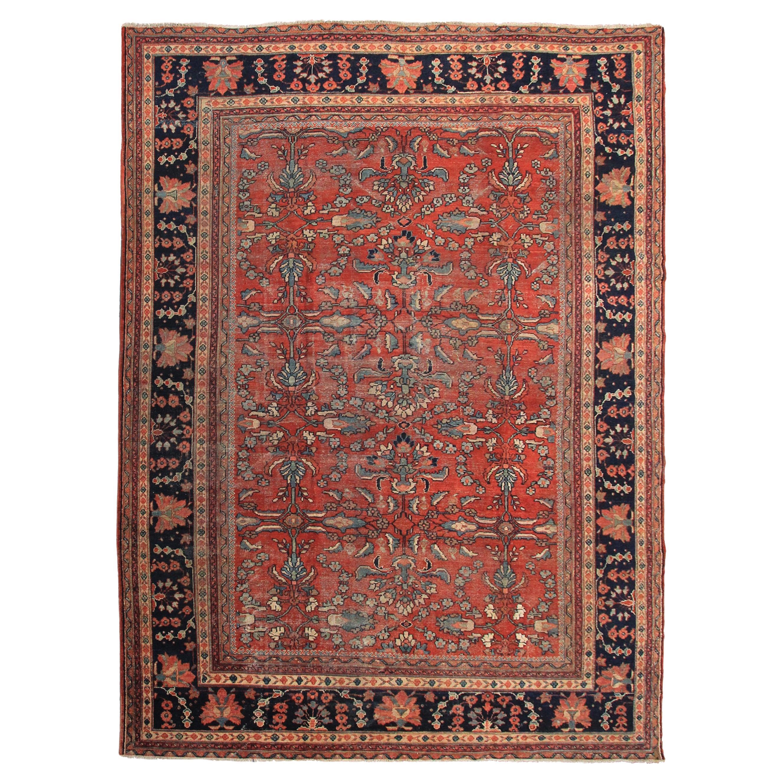 Large Antique Persian Sultanabad Rug Antique Mahal Geometric For Sale