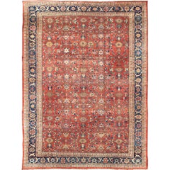 Large Antique Persian Sultanabad Rug in Rust Red Background 
Multi Colors