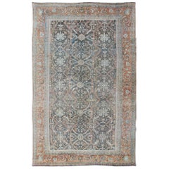 Large Antique Persian Sultanabad Rug in Gray, Charcoal, Burnt Orange, Acid Green