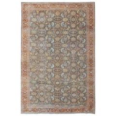 Grande tappeto antico persiano Sultanabad Rugs in grigio, grigio/verde, verde lime e rosso ruggine