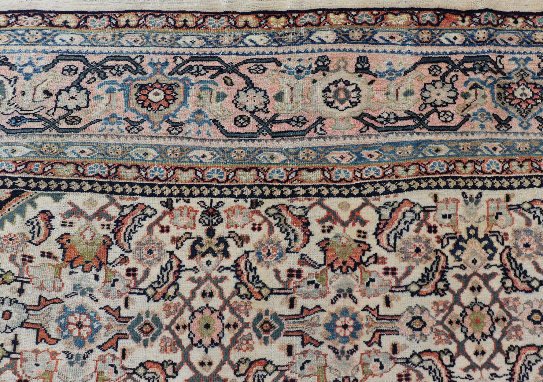 Large Antique Persian Sultanabad Rug in Ivory Background & All-Over Design For Sale 8