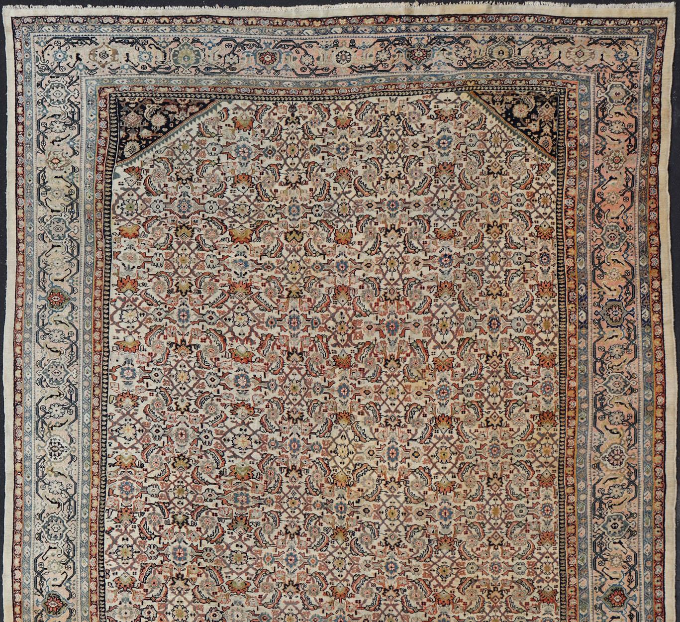 Outstanding Antique Sultanabad Persian rug ivory background from Persia with all-over geometric design, rug R20-1209, country of origin / type: Iran / Sultanabad, circa 1900

Measures: 13' x 19'8

This outstanding antique Persian Sultanabad rug