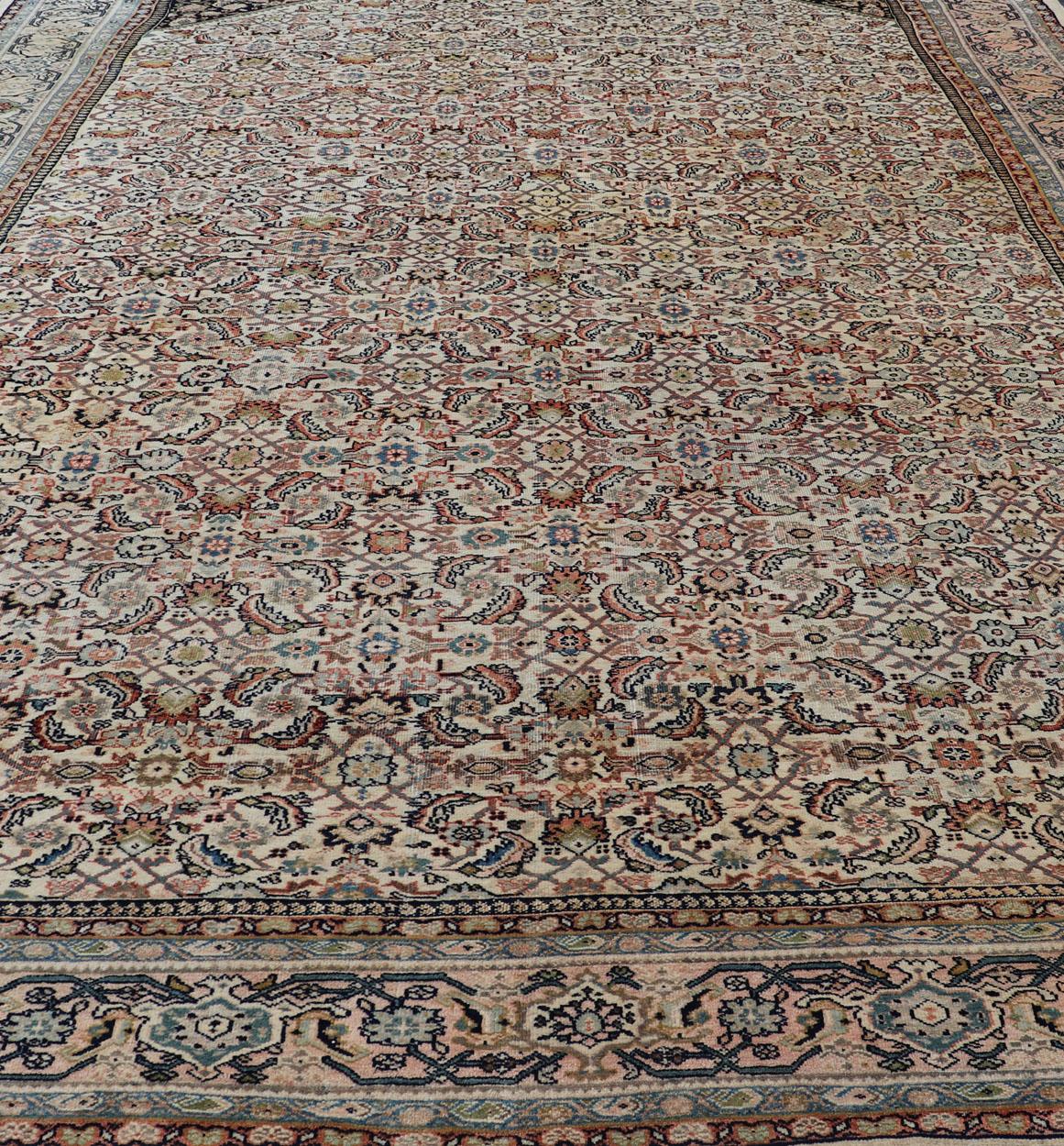 Large Antique Persian Sultanabad Rug in Ivory Background & All-Over Design For Sale 1