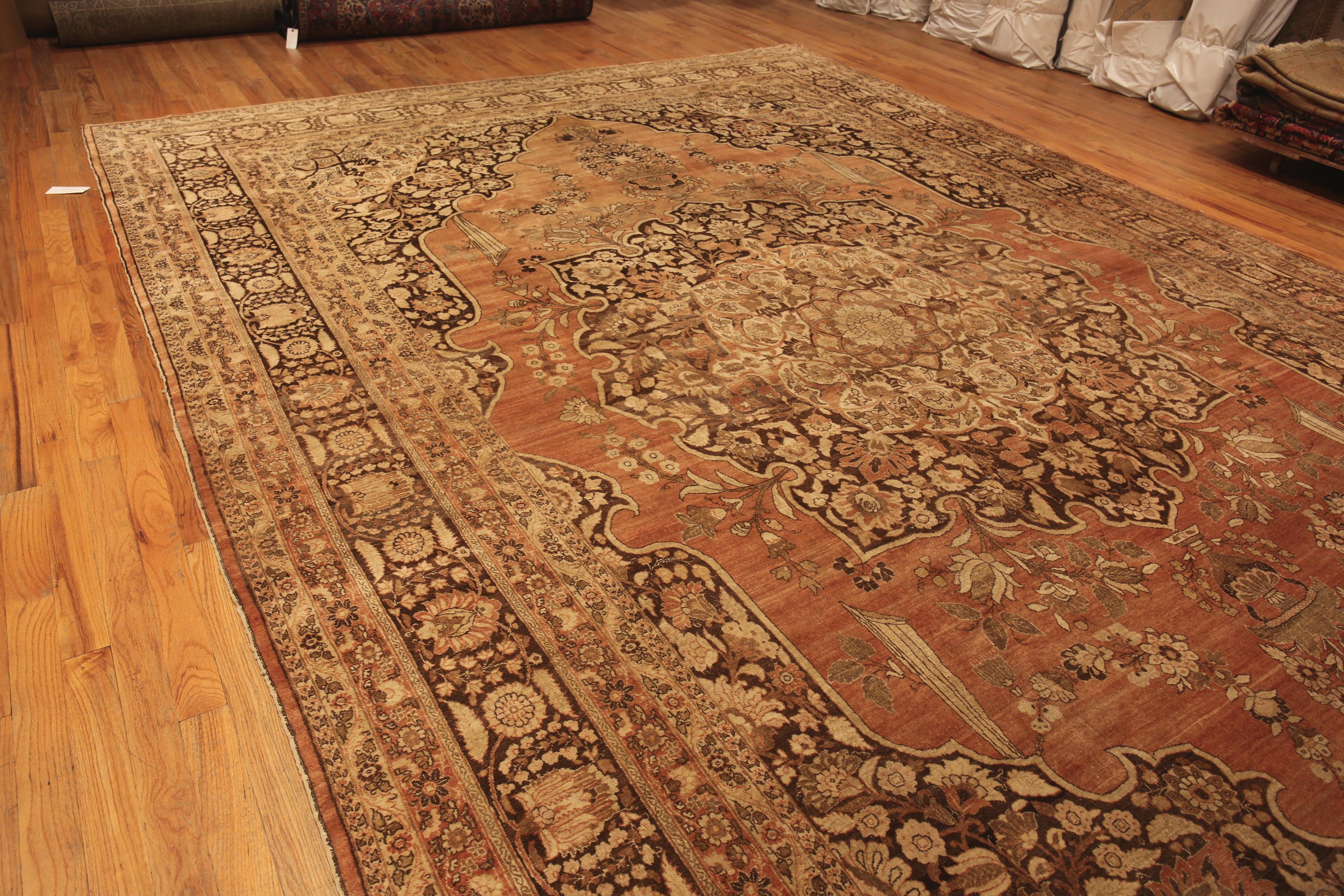 Large Antique Persian Tabriz Area Rug, Country of Origin / Rug Type: Persian Rugs, Circa date: 1900. Size: 12 ft 6 in x 18 ft 3 in (3.81 m x 5.56 m).
 