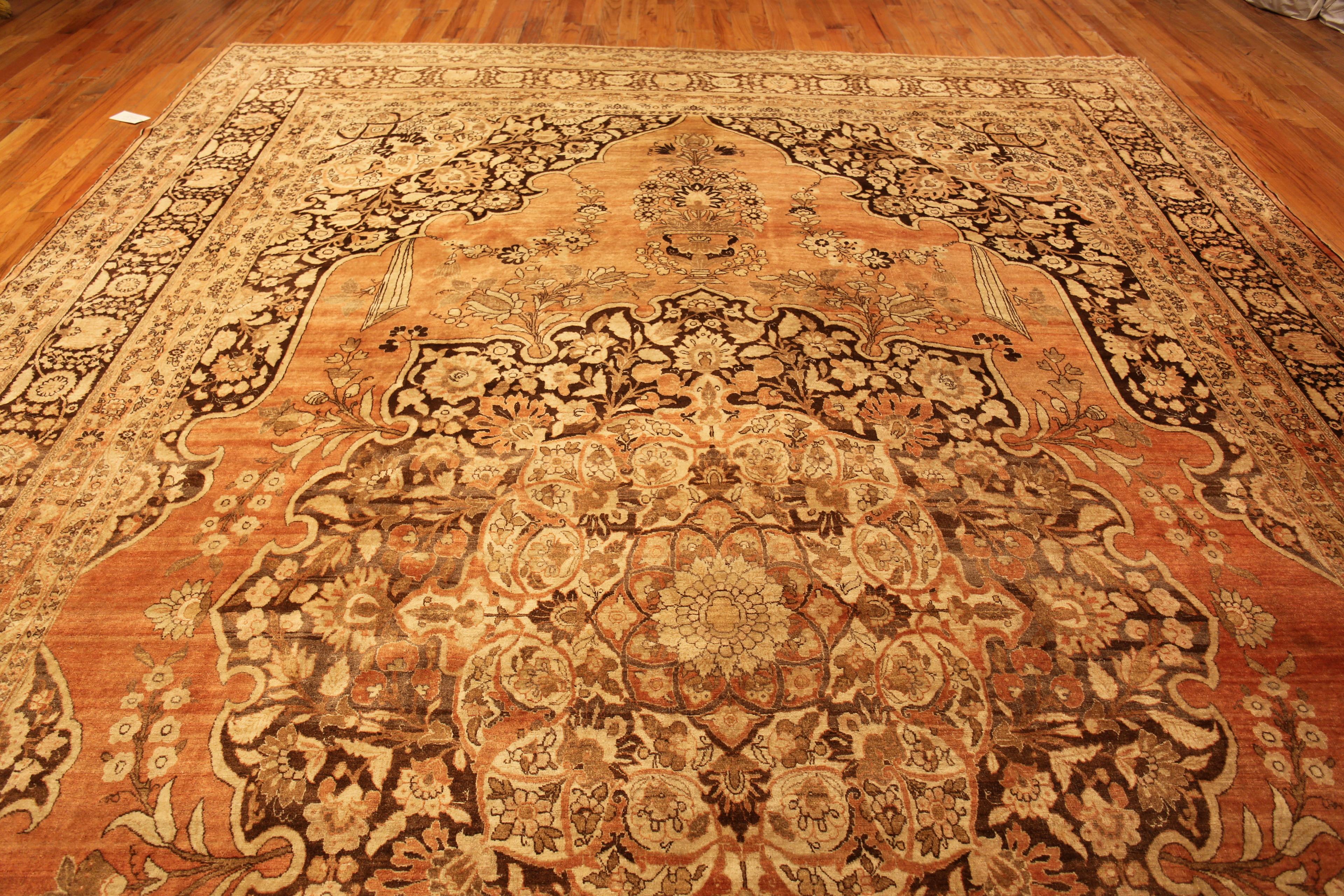Hand-Knotted Antique Persian Tabriz Area Rug. 12 ft 6 in x 18 ft 3 in For Sale
