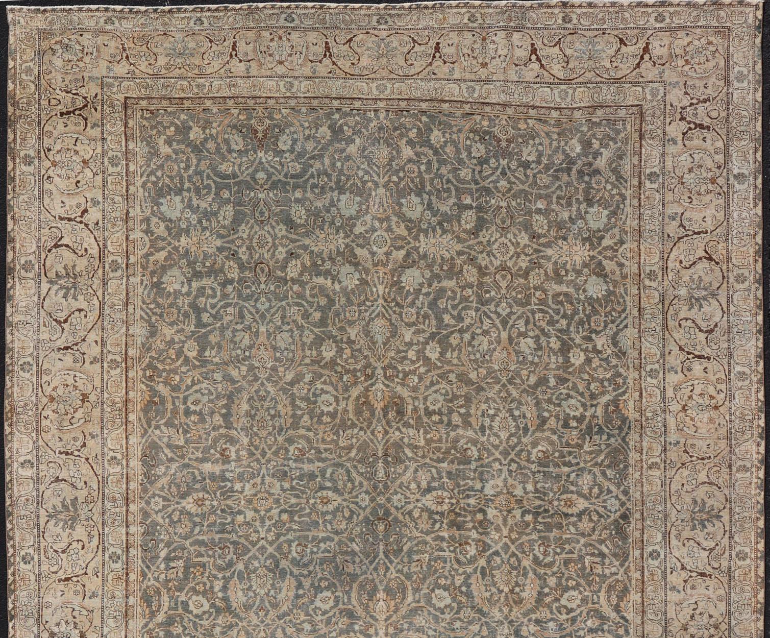Hand-Knotted Large Antique Persian Tabriz Finely Woven Rug in All-Over Sub Geometric Design For Sale