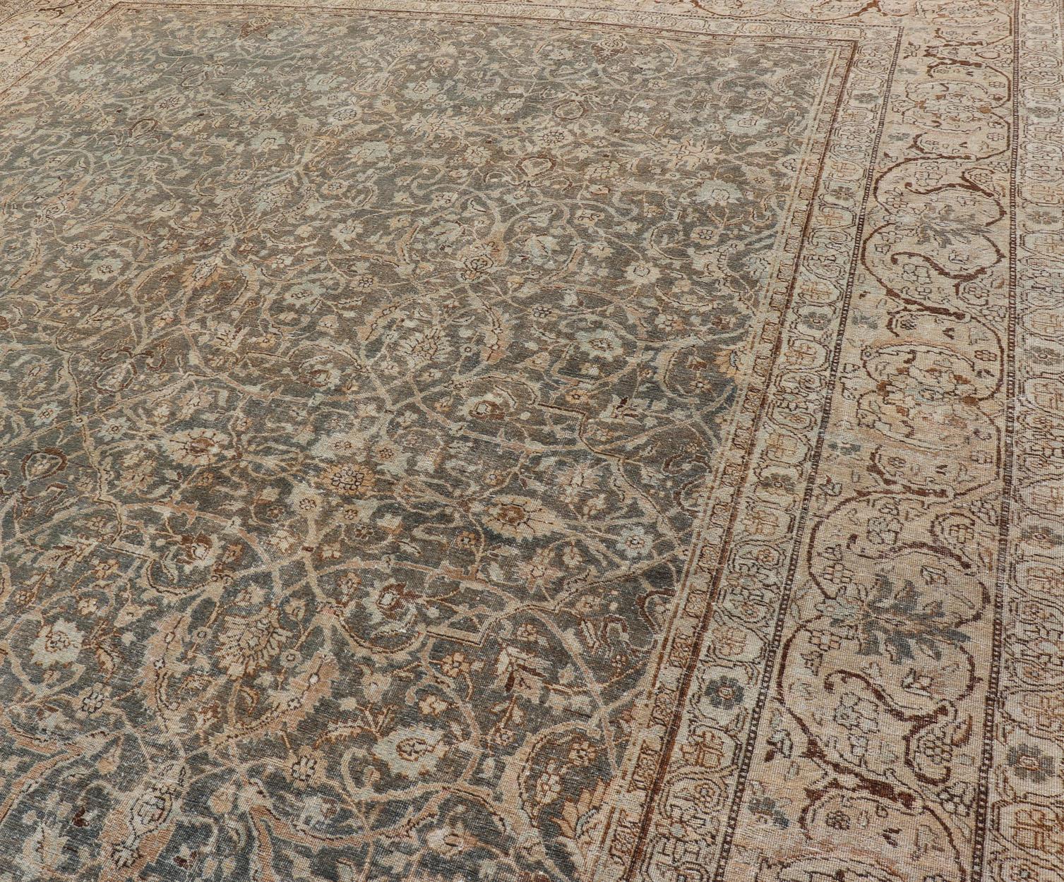 Wool Large Antique Persian Tabriz Finely Woven Rug in All-Over Sub Geometric Design For Sale