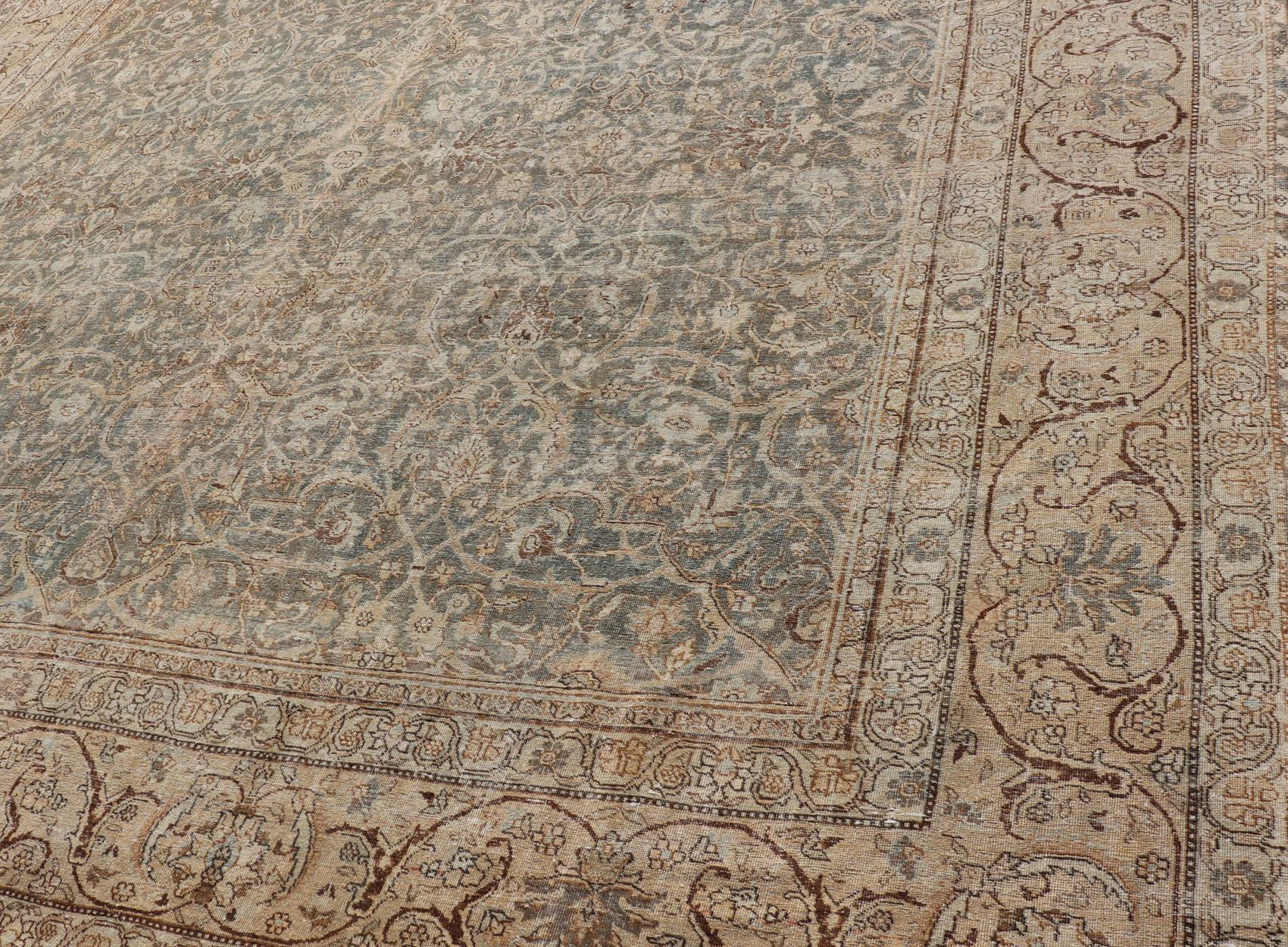 Large Antique Persian Tabriz Finely Woven Rug in All-Over Sub Geometric Design For Sale 1