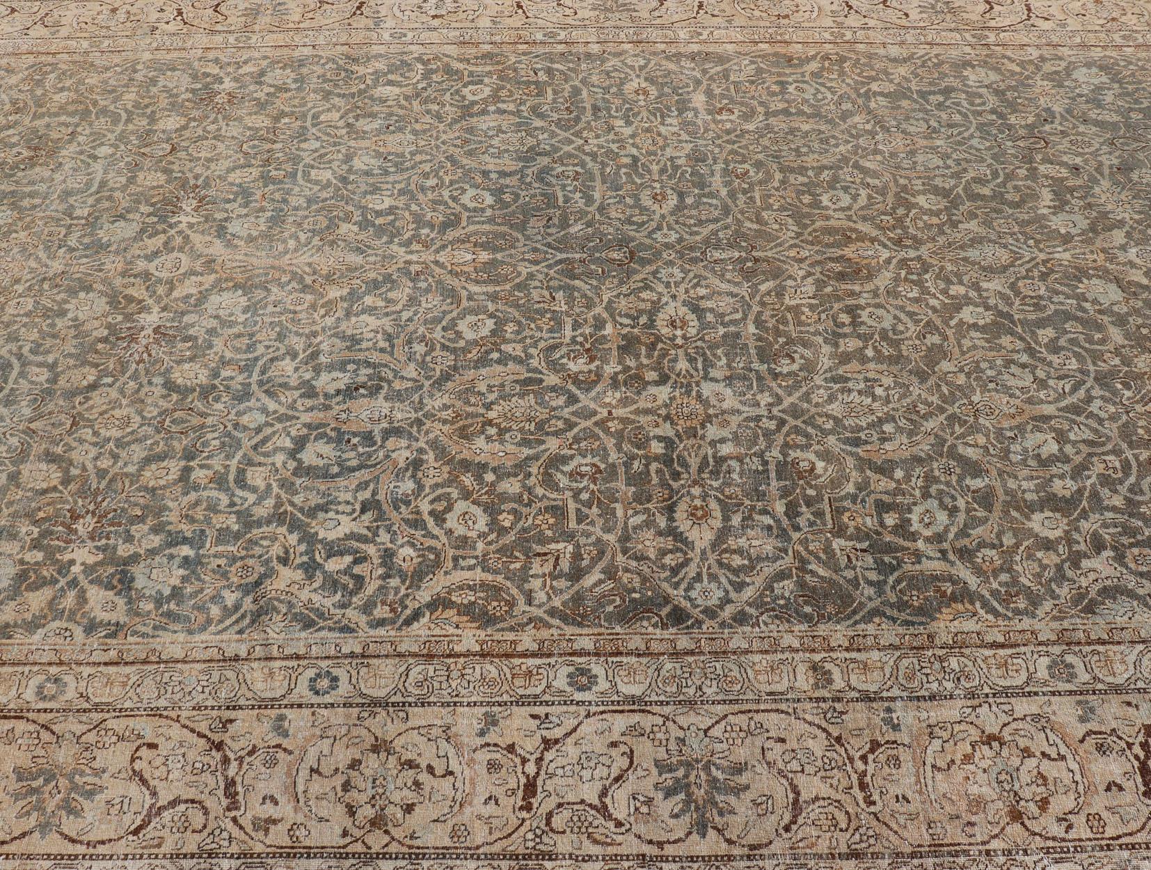 Large Antique Persian Tabriz Finely Woven Rug in All-Over Sub Geometric Design For Sale 2