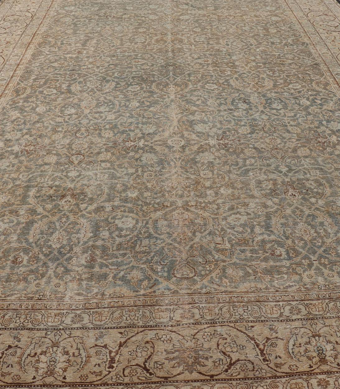 Large Antique Persian Tabriz Finely Woven Rug in All-Over Sub Geometric Design For Sale 3