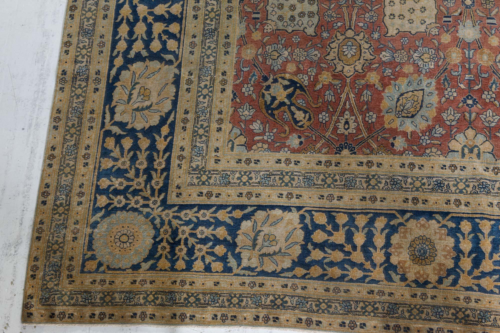 Hand-Knotted Large Antique Persian Tabriz Handmade Wool Rug For Sale