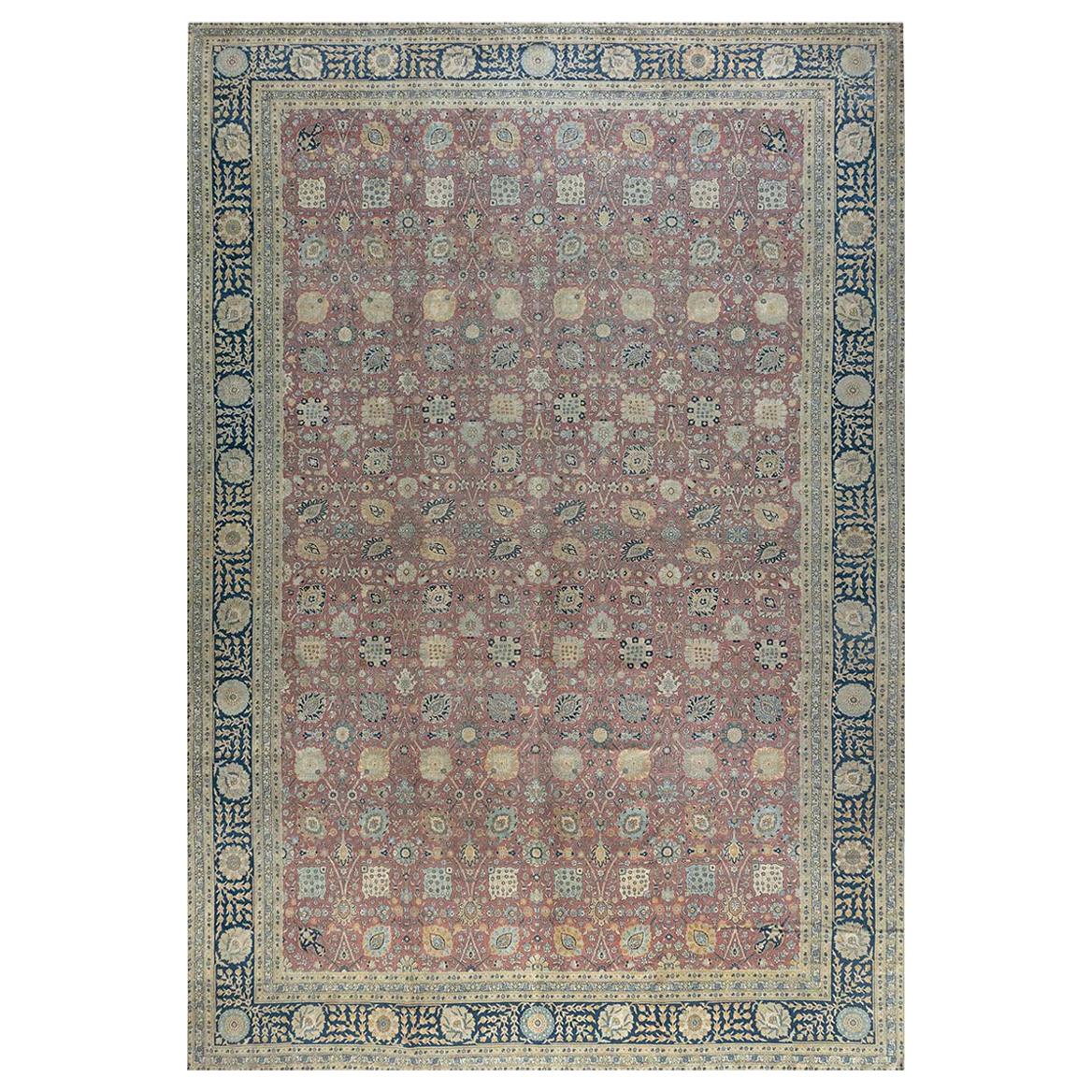 Large Antique Persian Tabriz Handmade Wool Rug For Sale