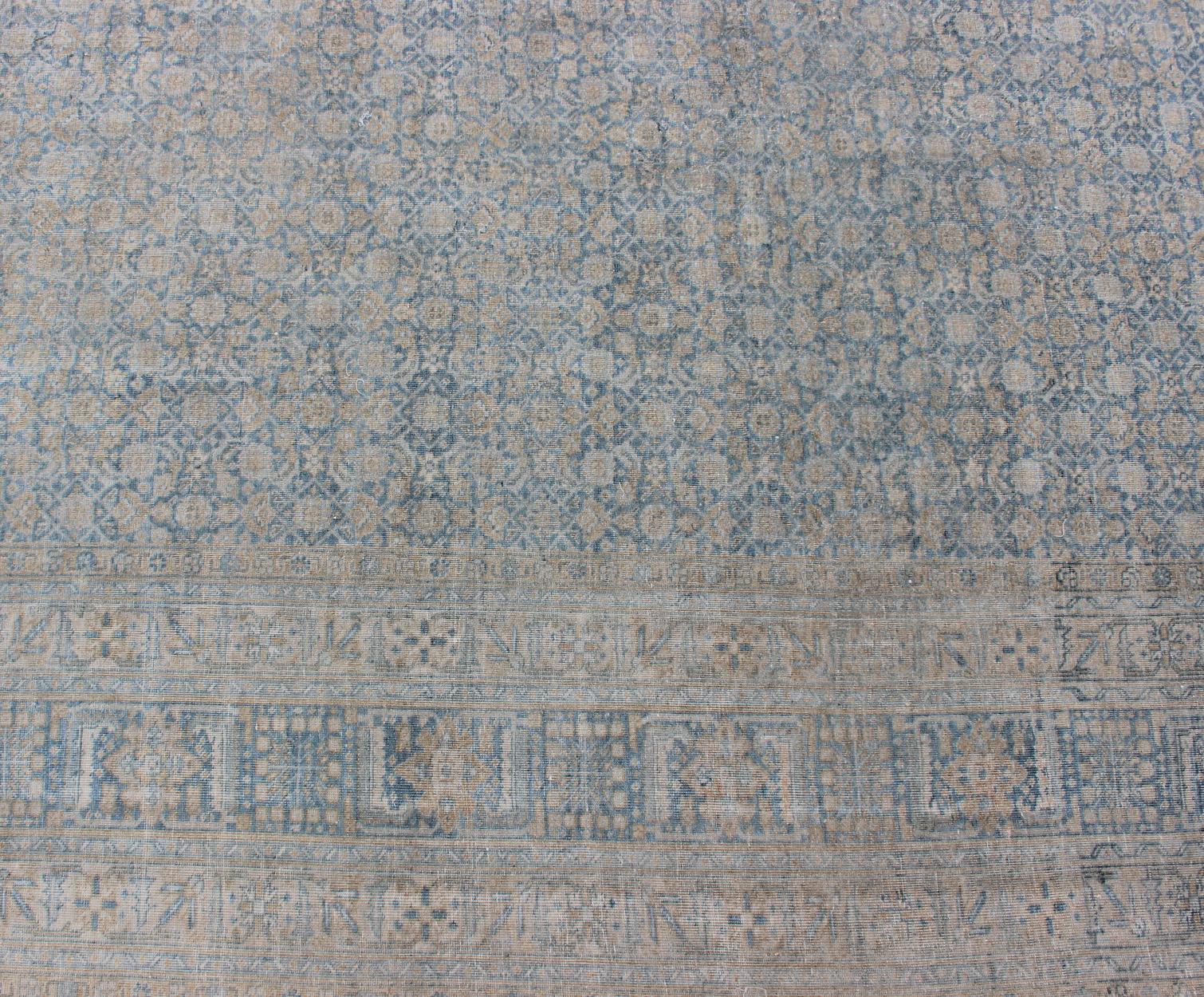 Large Antique Persian Tabriz Rug in All-Over Herati in Shades of Blue and Tan  For Sale 3