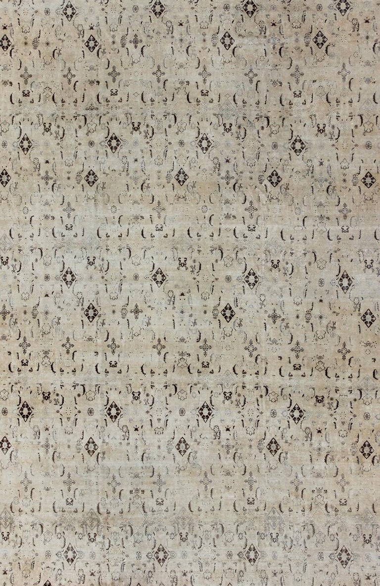 Large Antique Persian Tabriz Rug with All over Design in Cream and ...
