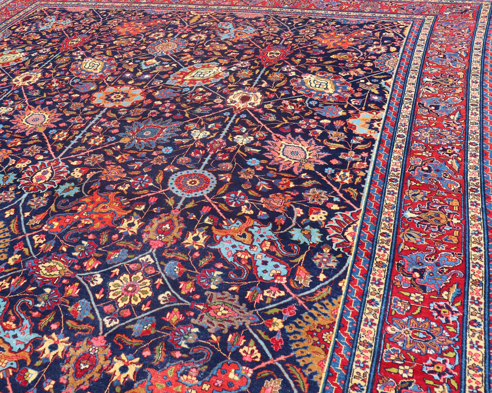 Large Antique Persian Tabriz Rug with All-Over Sub-Geometric and Colorful Design For Sale 9