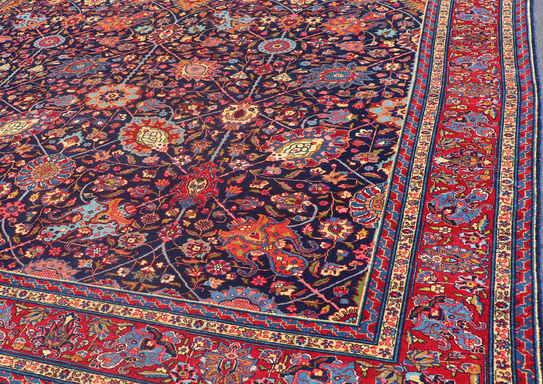 Large Antique Persian Tabriz Rug with All-Over Sub-Geometric and Colorful Design For Sale 10