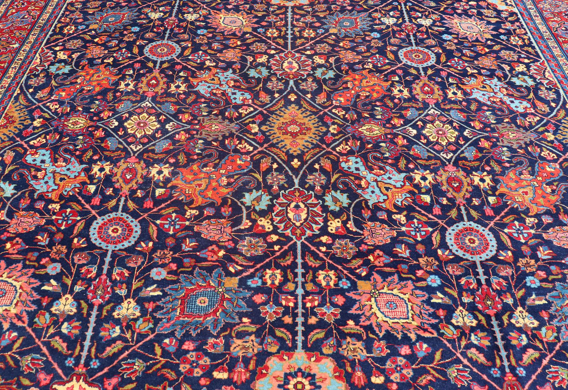 Large Antique Persian Tabriz Rug with All-Over Sub-Geometric and Colorful Design For Sale 11