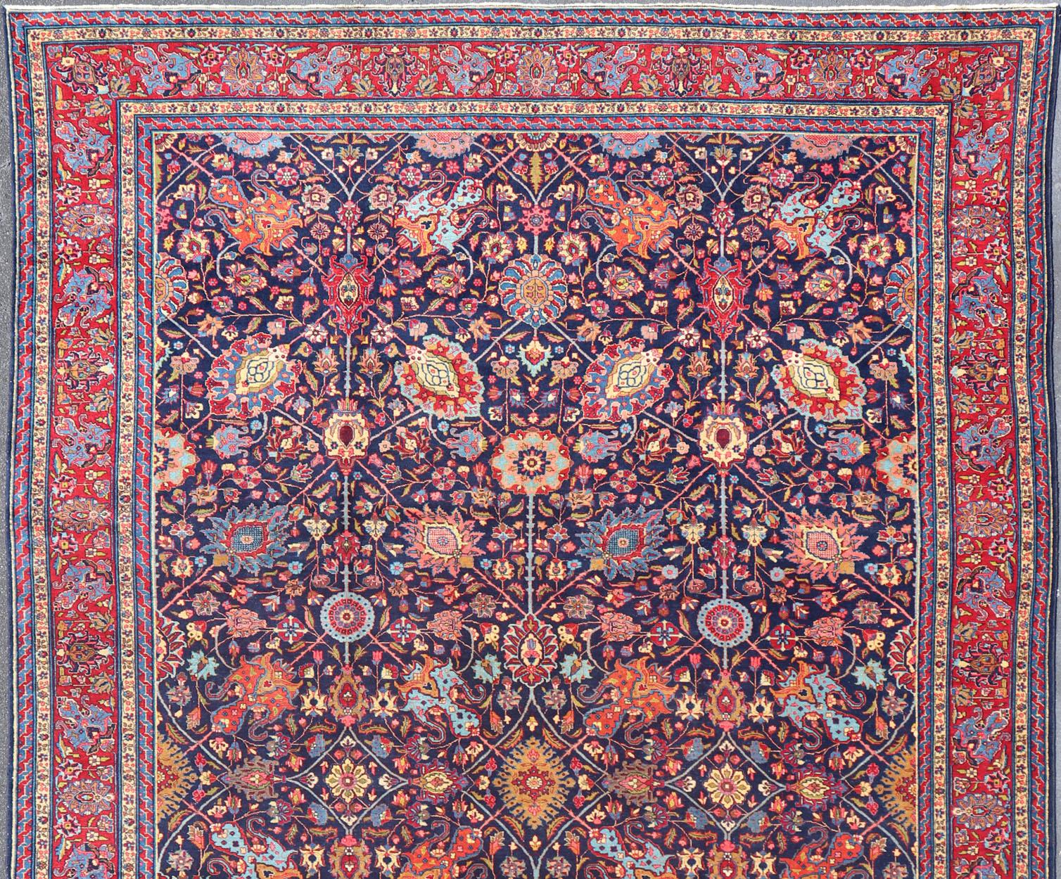 Large Antique Persian Tabriz Rug with All-Over Sub-Geometric and Colorful Design For Sale 13