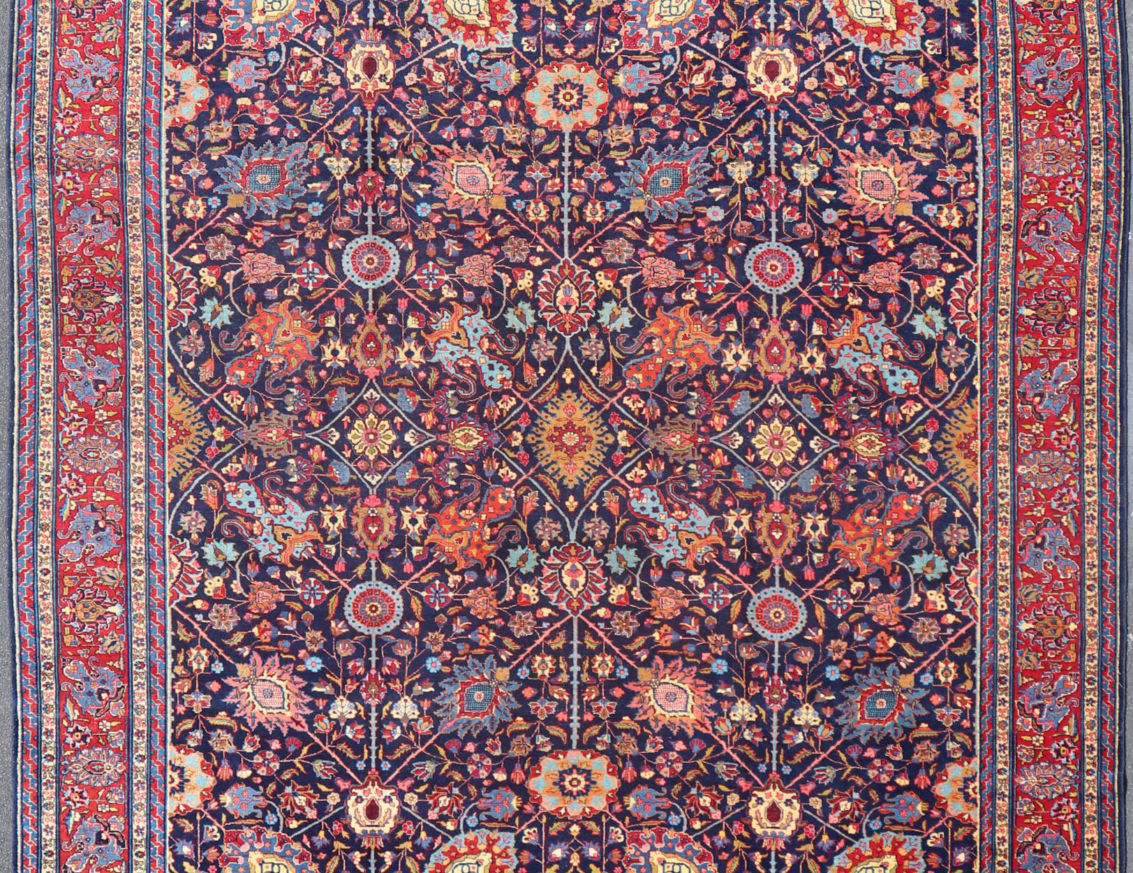Large Antique Persian Tabriz Rug with All-Over Sub-Geometric and Colorful Design For Sale 14