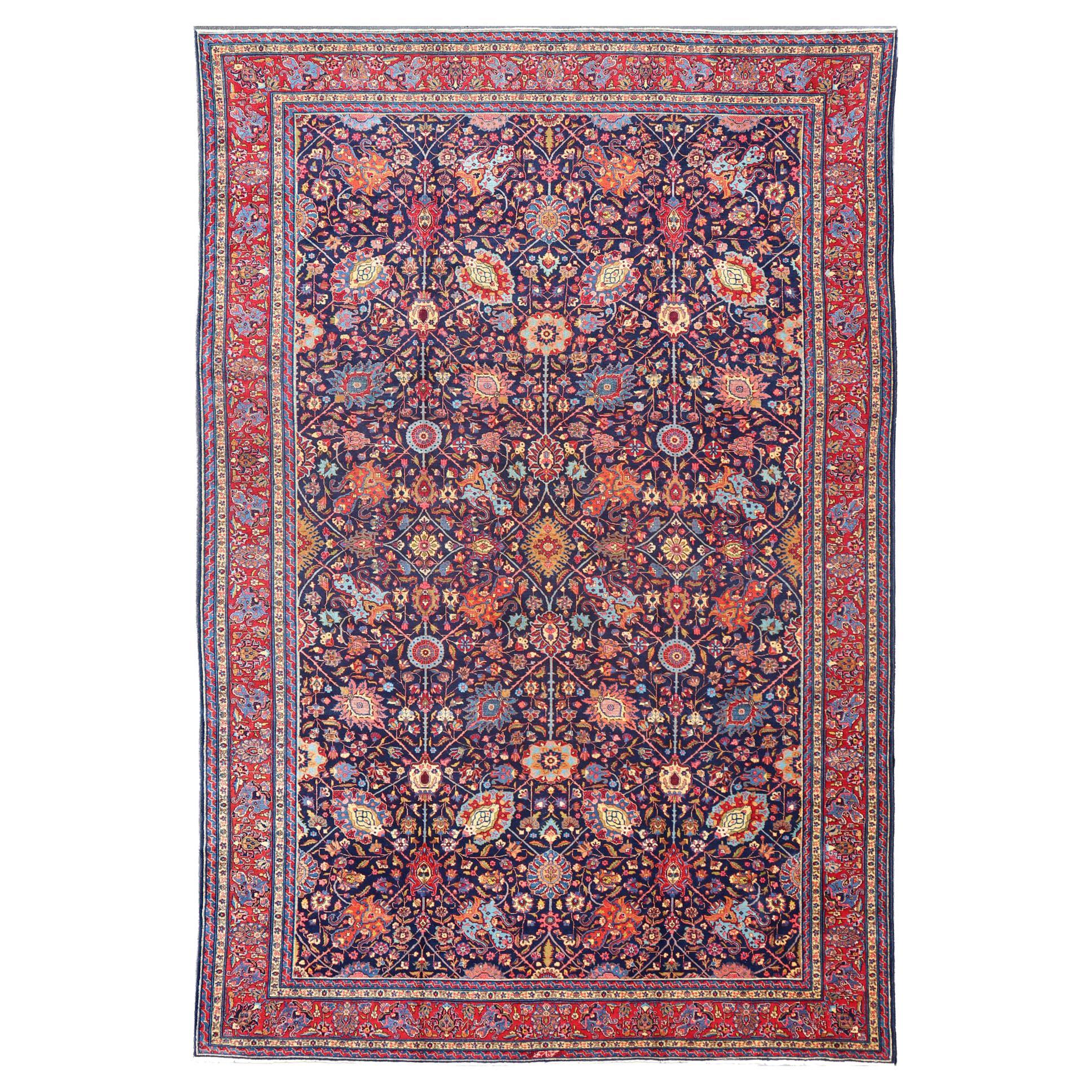 Grand tapis persan ancien de Tabriz avec motifs sous-géométriques et colorés en vente