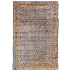 Grand tapis persan ancien de Tabriz avec motif Herati dans des tons bleus et or
