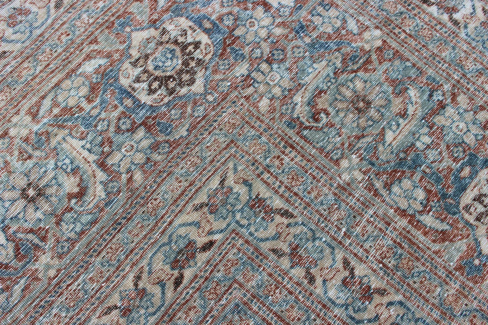 Large Antique Persian Tabriz Rug with Sub Geometric Herati Design in Light Blue For Sale 5