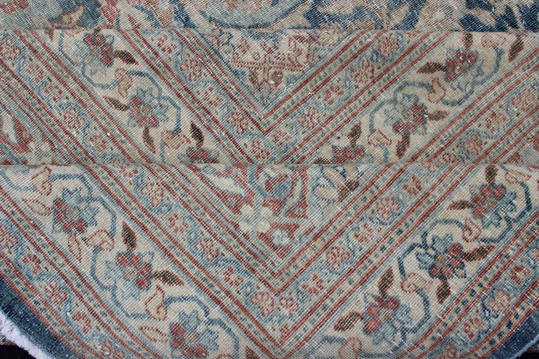 Large Antique Persian Tabriz Rug with Sub Geometric Herati Design in Light Blue For Sale 6